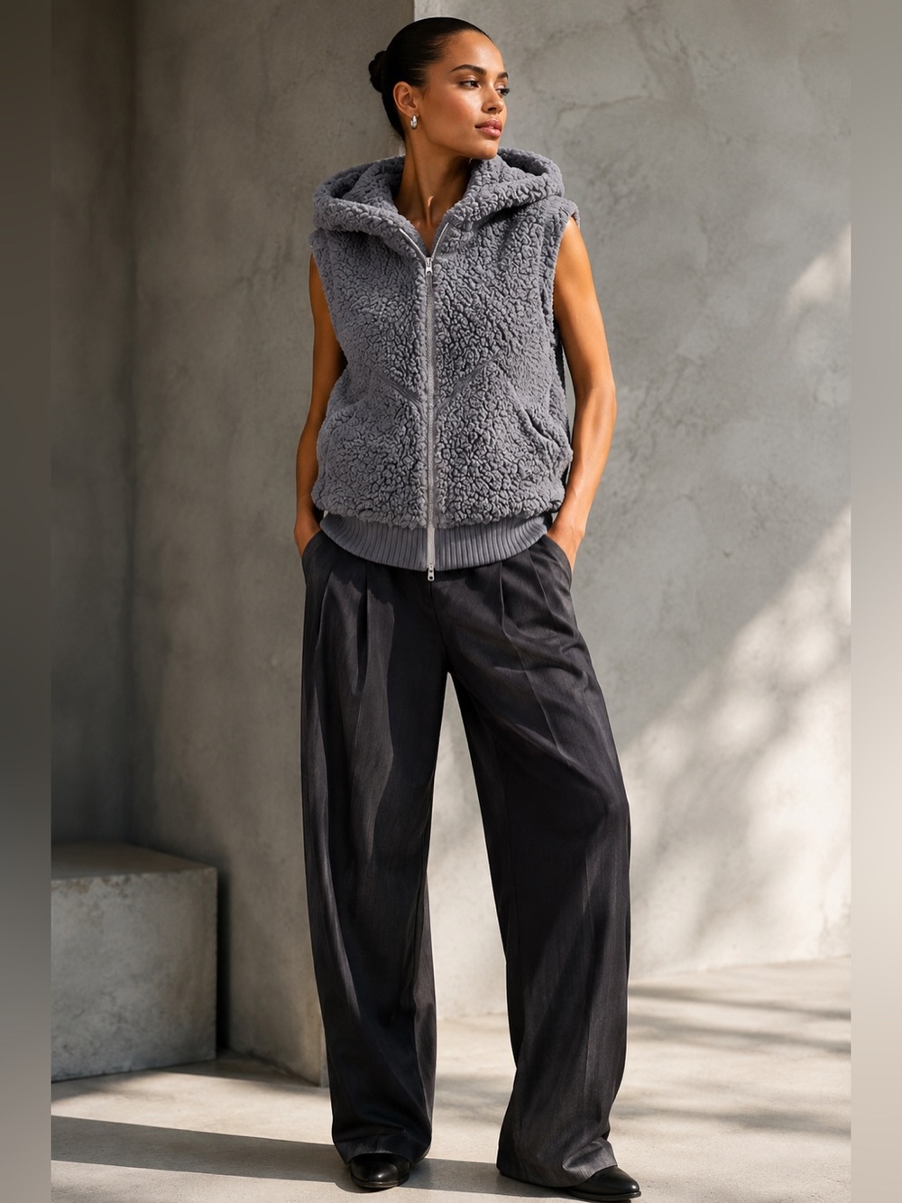 prAna Permafrost Sherpa Fleece Hoodie Gray Small Full Zip Teddy Cozy Outdoor